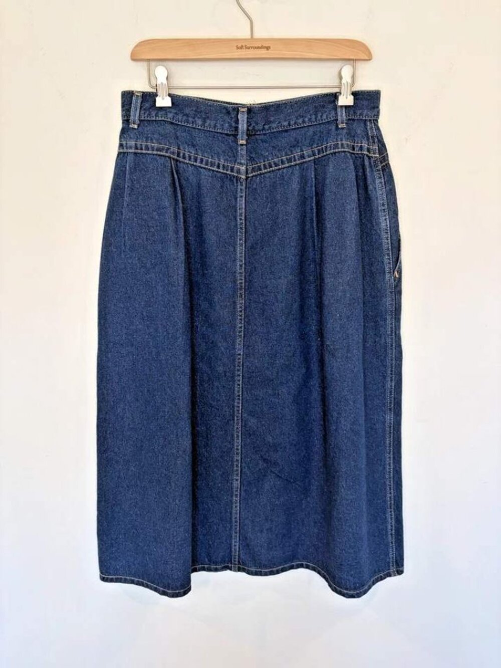 VTG Lee USA Denim Maxi Skirt Sz 16 1990s Pleated A Line Western Cowgirl Modest - Picture 2 of 9